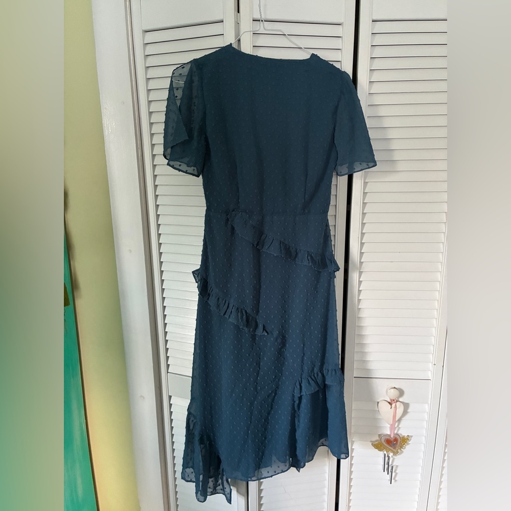 Lulu's Teal Ruffle Midi Dress - Picture 2 of 5